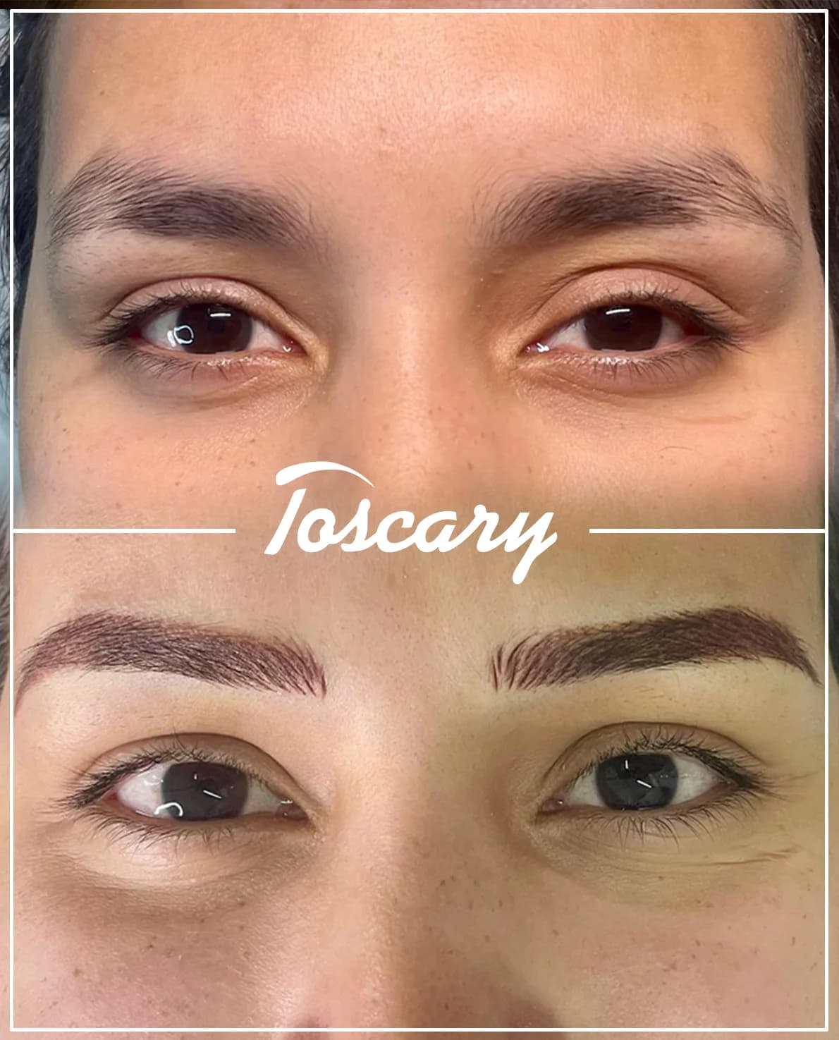 Antes y después de microblading de cejas con alta definición en Toscary Studio